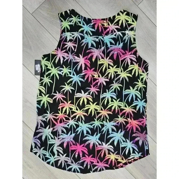 Tacera Colorful Palm Tree Print Tank Sz Small Zipper Detail V-neck Lightweight - Picture 2 of 8